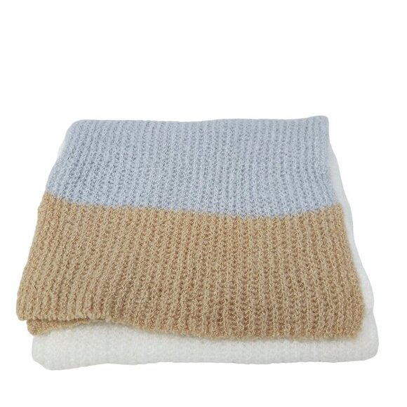 NWT Style & Co Knit Scarf Womens One Size Tan Gray Ivory Color Block Knit - Picture 2 of 7